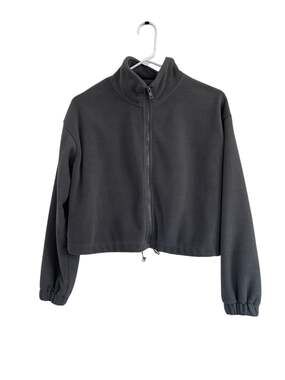 Dazy Charcoal Grey Cropped Fleece | Half Zip Sweatshirt S